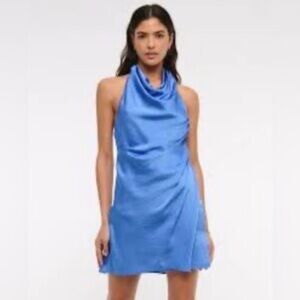 Abercrombie & Fitch Blue Satin Halter Mini Dress